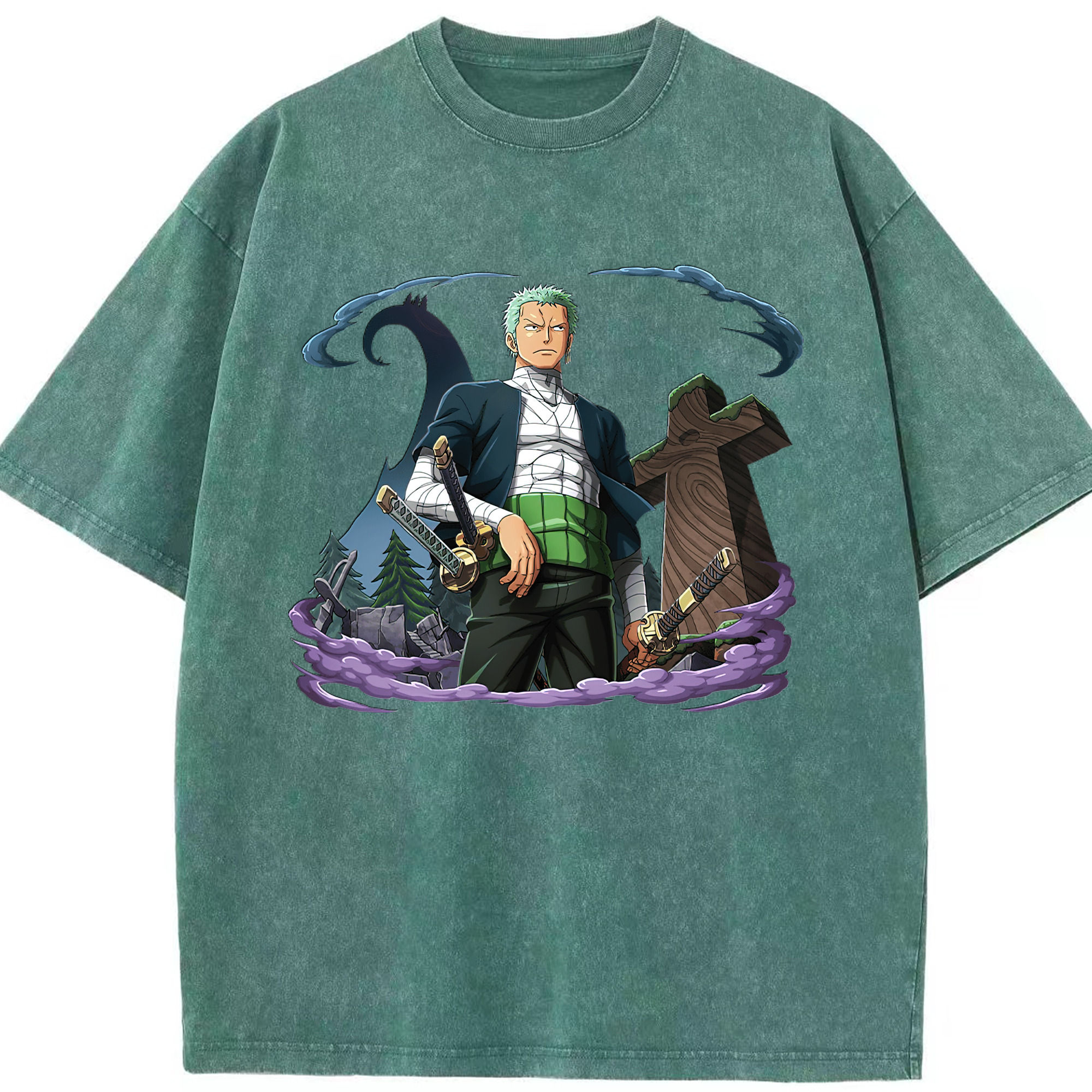 ワンピース ロロノア・ゾロ ONE PIECE Roronoa Zoro 綿100% ヴィンテージ風 半袖Tシャツ（フロントプリント）
